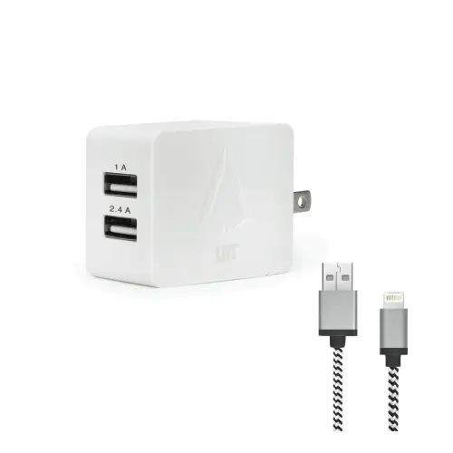 LBT Dual-port 2.4A + 1.0A Wall Charger with MFi-approved Premium Lightning Cable