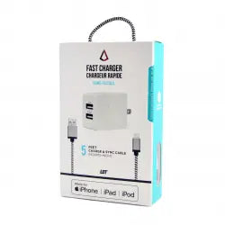 LBT Dual-port 2.4A + 1.0A Wall Charger with MFi-approved Premium Lightning Cable