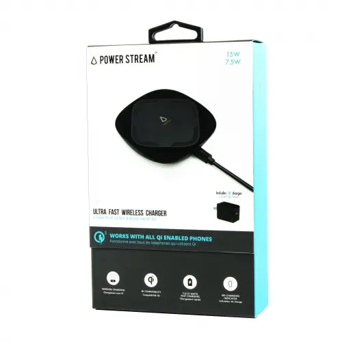 LBT Power Stream 15W Qi-Wireless Charging Pad /w QC3 Wall Charger (Black)