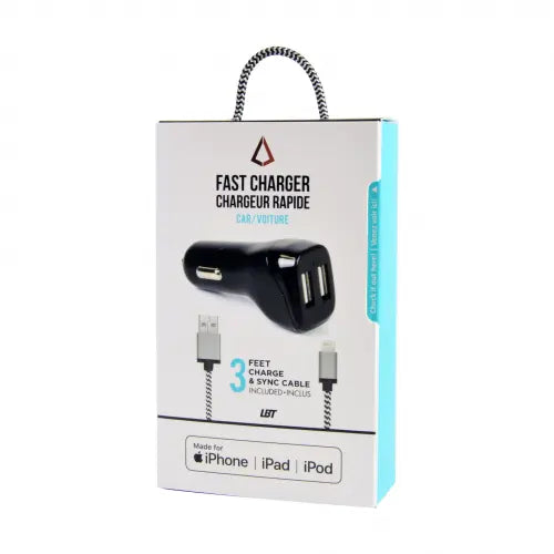 Libratel - Apple Approved car charger with a detachable BRAIDED Lightning cable